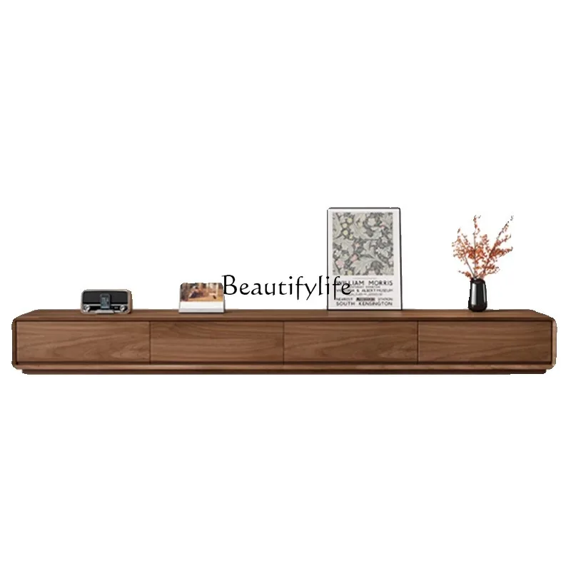 

Floor-to-ceiling solid wood TV cabinet coffee table combination small apartment living room simple modern TV cabinet