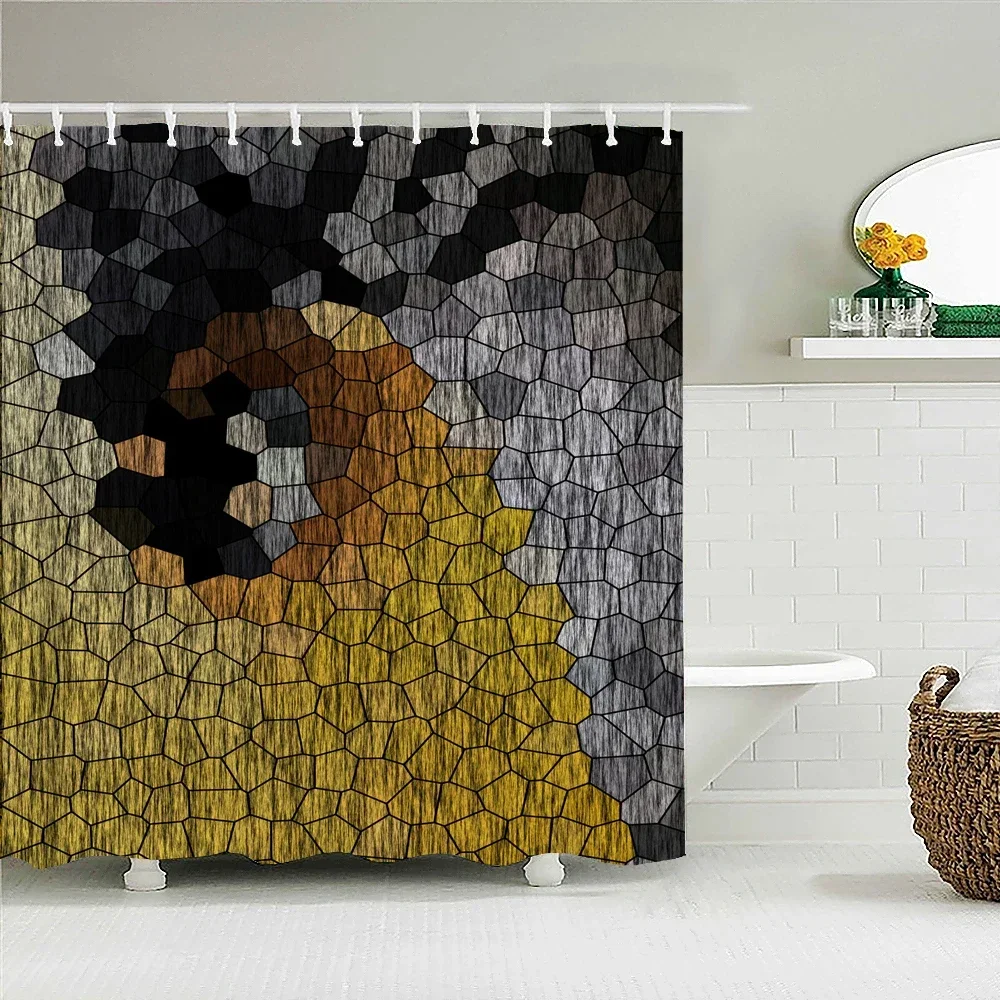 Colorful Geometry Mosaic Shower Curtain Abstract Art Pattern Frabic Bathroom Curtains with 12 Hooks Bathtub Decoration