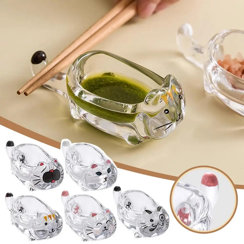 

Cat Crystal Glass Seasoning Dip Dish Creative Ketchup Transparent Vinegar Dish Dish Chopstick Home Oil Holder Cute Snack D9E0