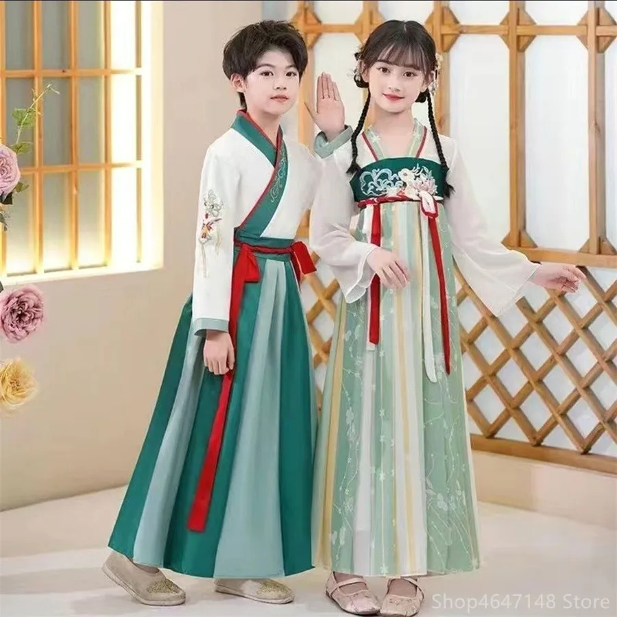 Hanfu Boys Girl Traditional Chinese Dress School Clothes Style Ancient Children's Performance Students Red Modern Hanfu Kids