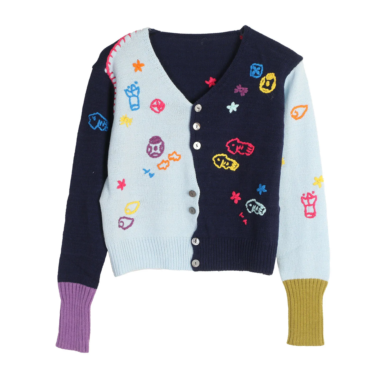 

Autumn And Winter V-neck Embroidered Single-breasted Slim-fit Women's Sweater Korean Version Of The Short Sweater Women's Jacket