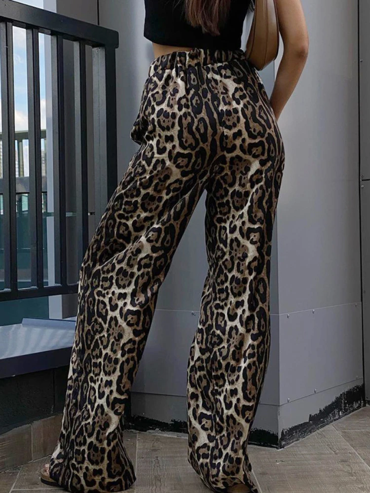 ADAgirl Vintage Leopard Pants Women Streetwear Causal Baggy High Waist Kpop Wide Leg Jogging Trousers Hip Hop Fashion Sweatpants