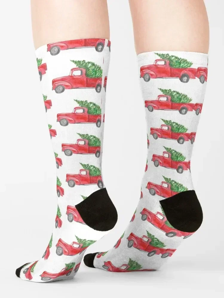 Camión de Navidad, Navidad clásica, calcetines de árbol de Navidad corriendo calcetines kawaii hombre mujer