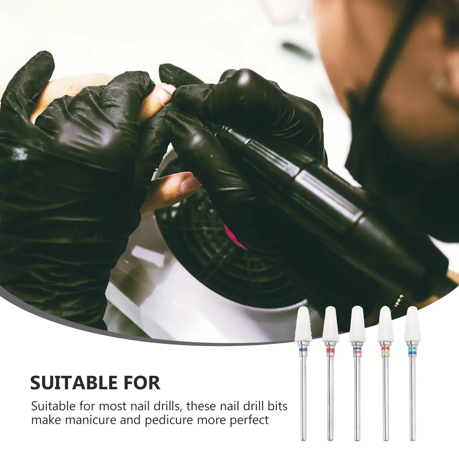 

5pcs Grinding Ceramic Drill Bits Manicure Pedicure Tool High Wear Resistant Heat Dissipation Carving Arcspolishing