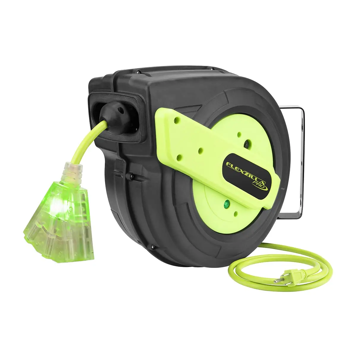 Retractable Extension Cord Reel, 12/3 AWG SJTOW Cord, 60', Grounded Triple Tap Outlet, ZillaGreen, FZ8120603