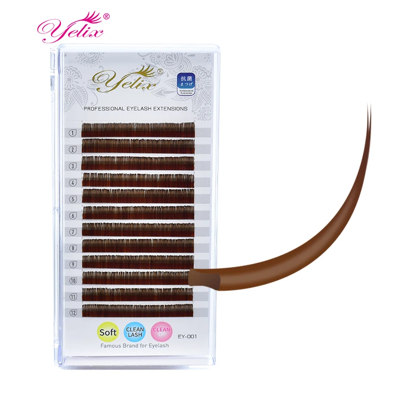 

Yelix Flat Ellipse Eyelash Brown Individual Eyelashes Extension Super Soft Natural Lashes Professional Classic Lash Extensions
