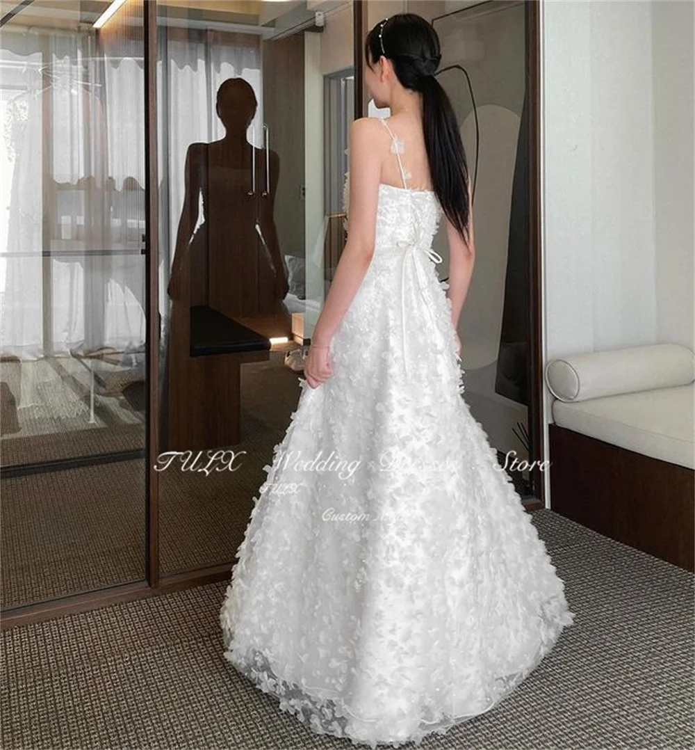 TULX Elegant Lace A Line Wedding Dresses Korea Spaghetti Straps Floor Length Bride Dress Corset Back Mariage 웨딩드레스 Custom Made