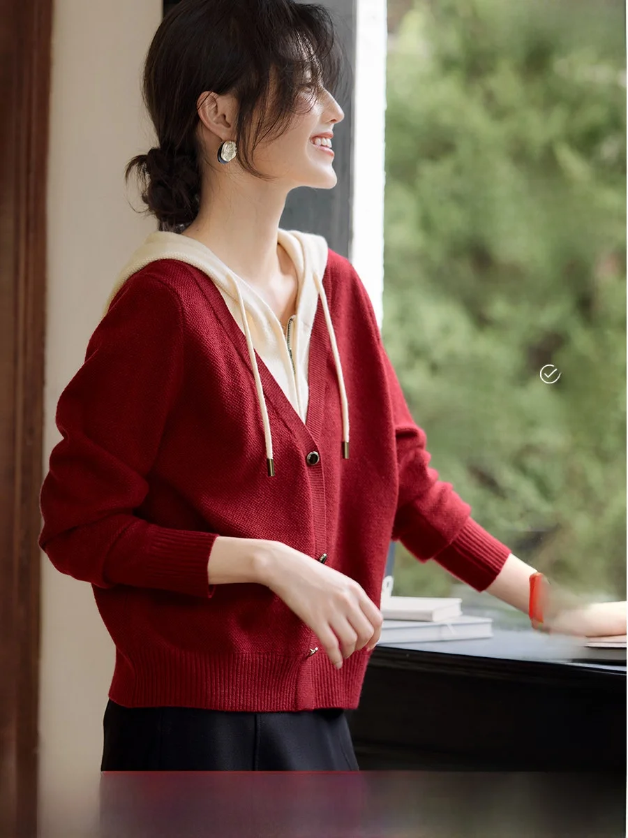 

Женская вязаная толстовка с капюшоном Lazy Sle, цвет Blo ort Sve Long Ne Design, прямая трубка, осенний сезон Faion