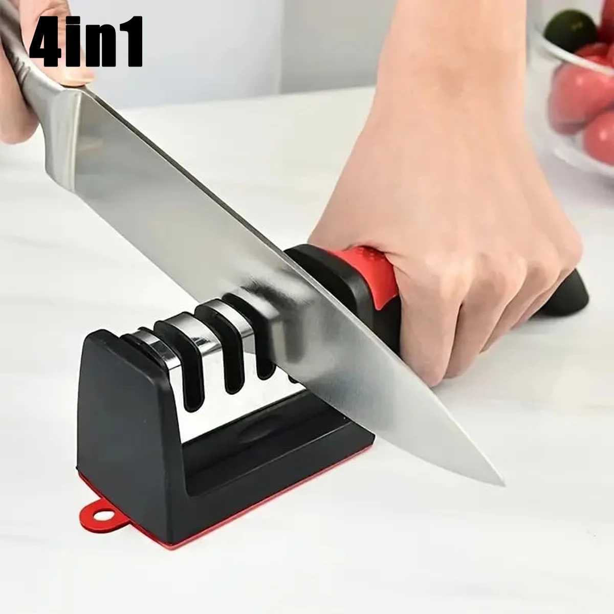 Aiguiseur de couteaux 3/4 segments, pierre à aiguiser manuelle multifonctionnelle pour la cuisine avec base antidérapante, outils de meulage pour ustensiles de cuisine