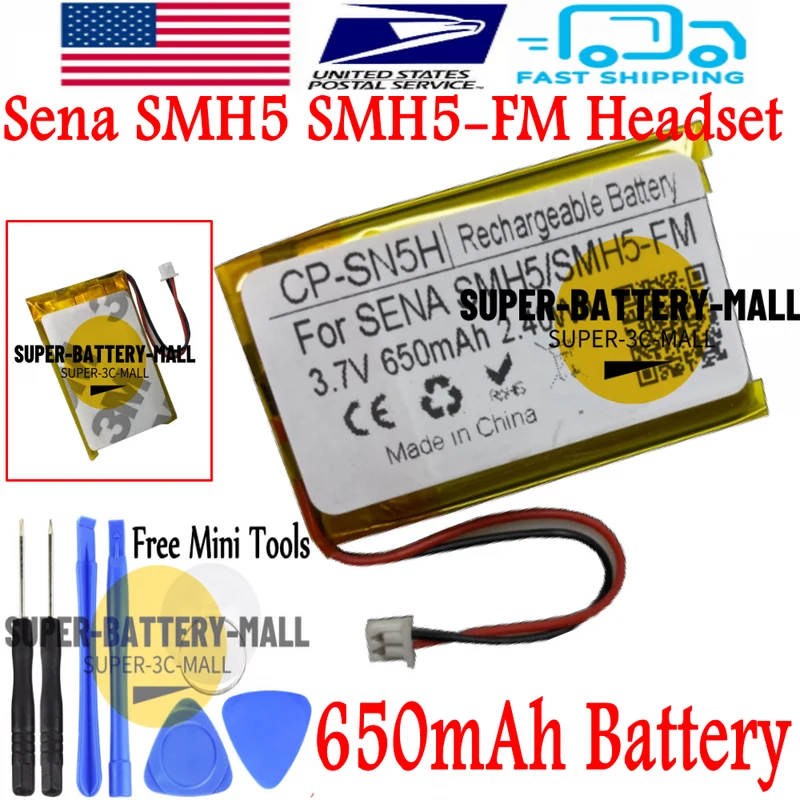 

USPS 650mAh Repair Battery For Sena SMH5 SMH5-FM Intercom Motorcycles Headset