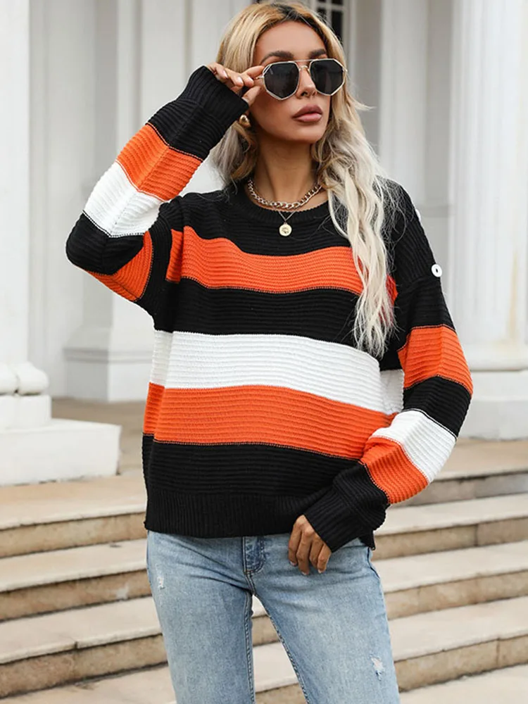 

JIM & NORA 2023 Sweaters Women New Autumn Winter Women's Striped Sweater Fashion Tops Pullover Loose Comfortable Elegant Lady