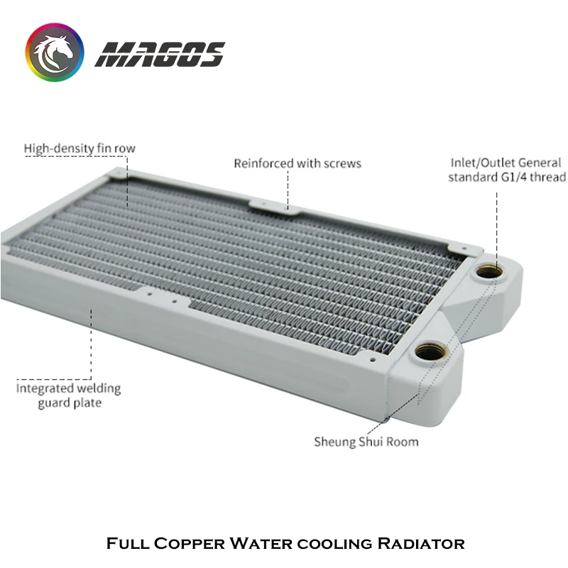 Imagem -04 - Full Copper Water Cooling Radiator 120 240 360 480 mm Computer Water Cooled Row Trocador de Calor Preto Branco para pc Decoração 27 mm