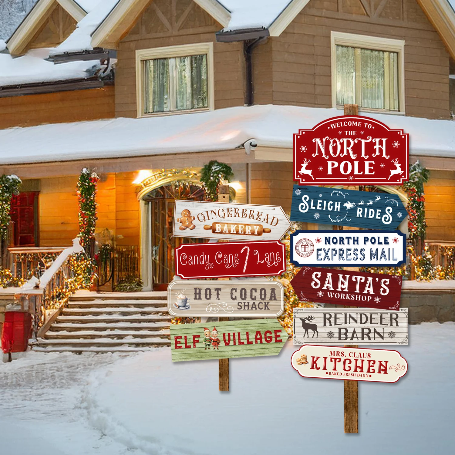 10 قطعة عيد الميلاد القطب الشمالي علامات ورقية اتجاهية عيد الميلاد الديكور 2025 عيد الميلاد سانتا شمال نافيداد ناتال السنة الجديدة هدية 2026