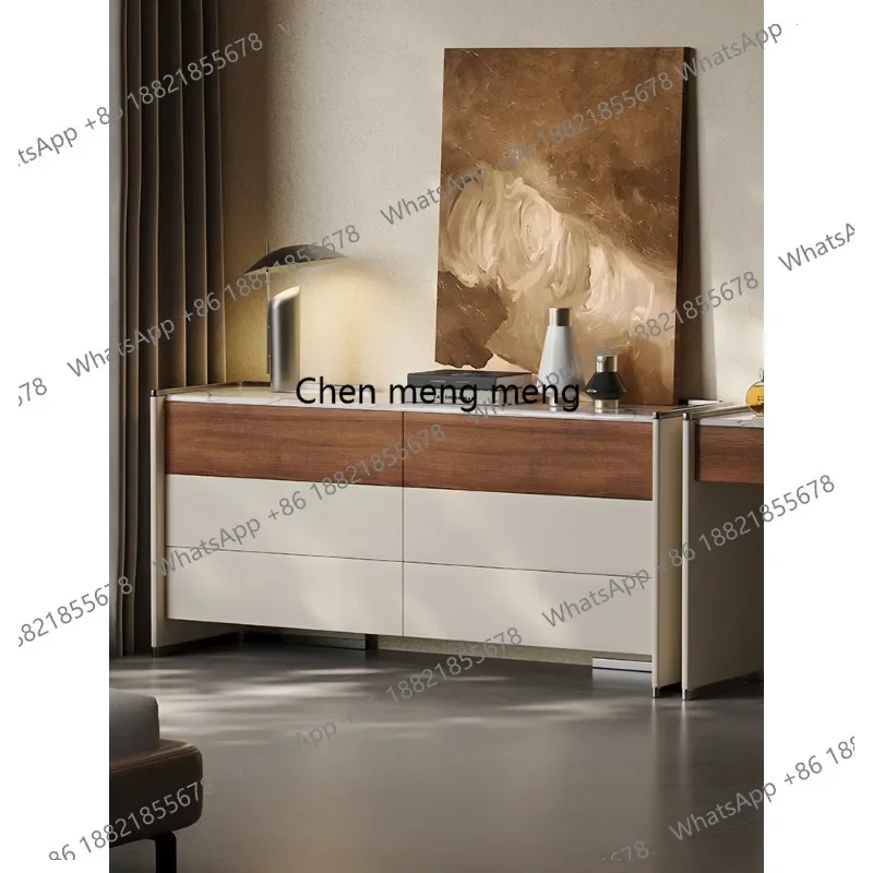 

Italian Minimalist Bedroom Storage Cabinet Bedside Storage Cabinet High-End Solid Wood Six-Drawer Cabinet