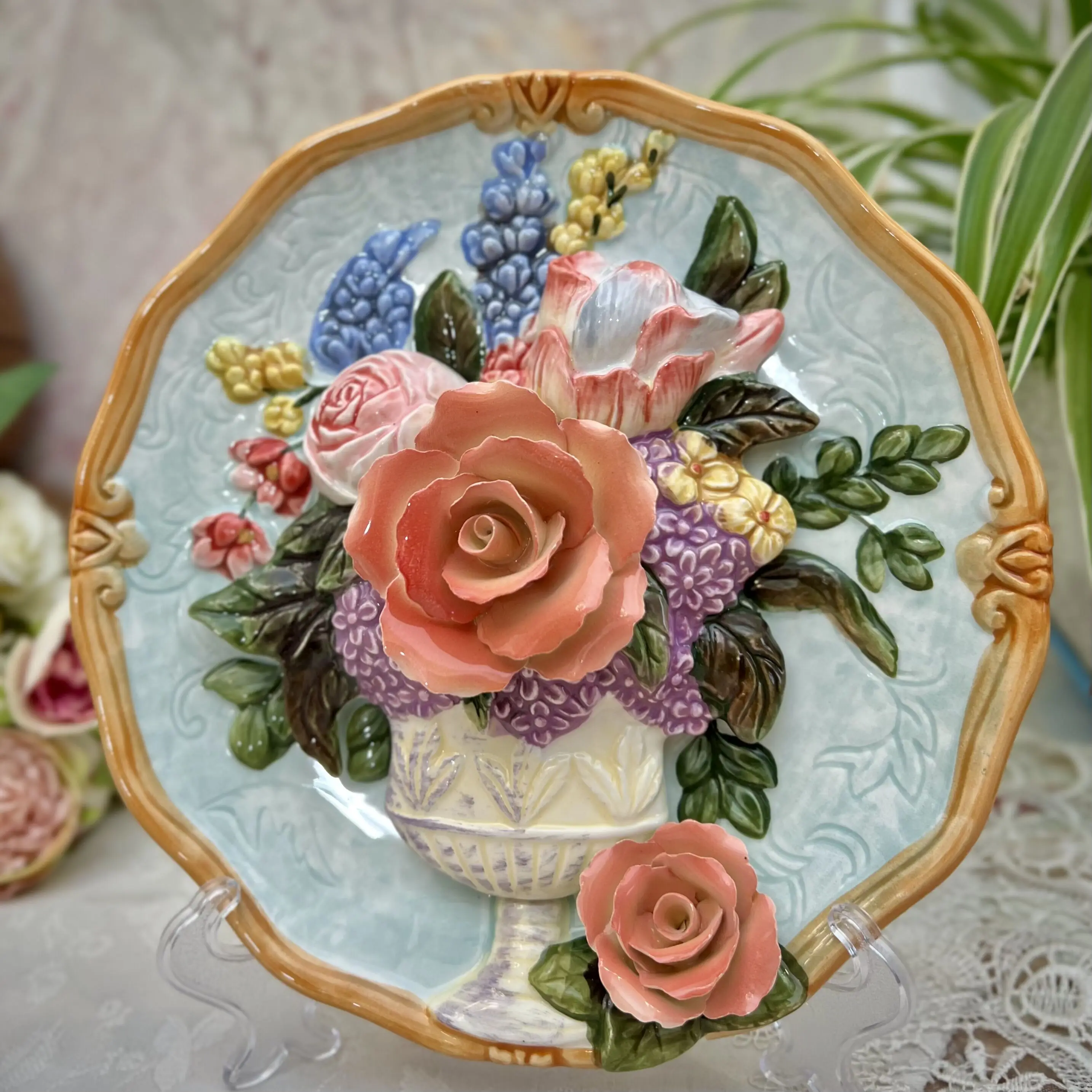 

3D Rose Decorative Wall Dishes, Porcelain Plates, Home Decor, Living Room Crafts, Room Decoration Accessories