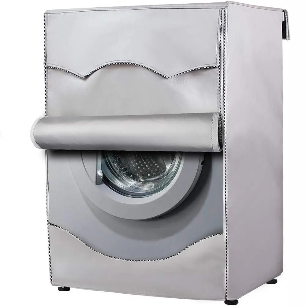 Neue universelle Waschmaschinenabdeckung mit Rollrand, wasserdichte Oxford-Abdeckung, silberne Waschmaschinen- und Trocknerabdeckung für Frontlader.