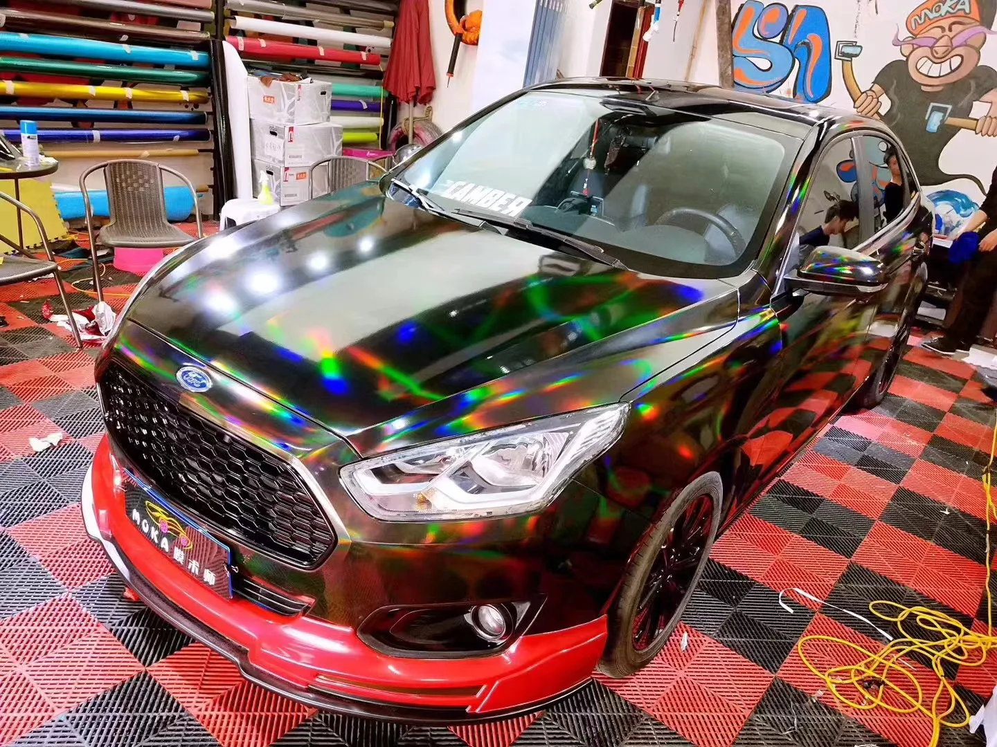 

Stretchable Silver Holographic Chrome vinyl Wrap Self-Adhesive Film Car Wrapping Roll Rainbow Chrome vinyl WRAEP