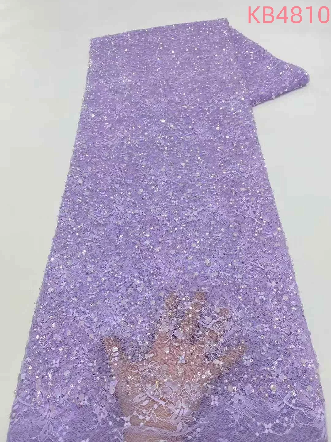 

Lilac Beaded Chantilly Lace Fabric 2026 High Quality Black Beaded Sequins Tulle Lace Fabrics French Mesh Lace for Sewing KB4810