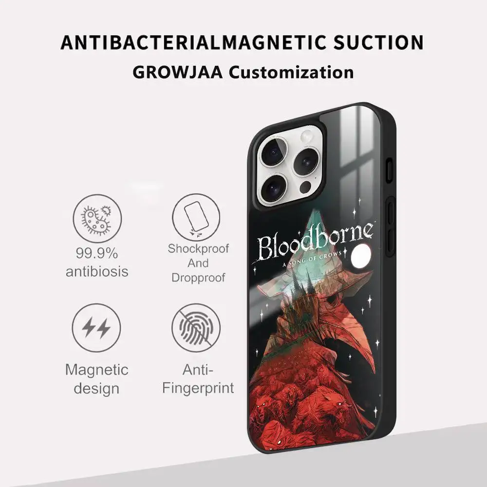 เคสโทรศัพท์ลายเกม Hot B-BloodborneS สำหรับ iPhone 16 15 14 13 12 11 Pro Max Plus Mini รองรับการชาร์จไร้สาย แบบแม่เหล็ก แข็งแรง