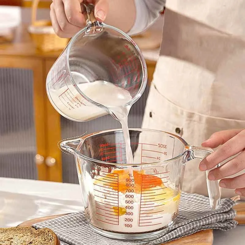 Food Grade Glass Measuring Cup High Temperature Resistant Kitchen Baking Egg Beating Cup Large Capacity with Scale Water Cup