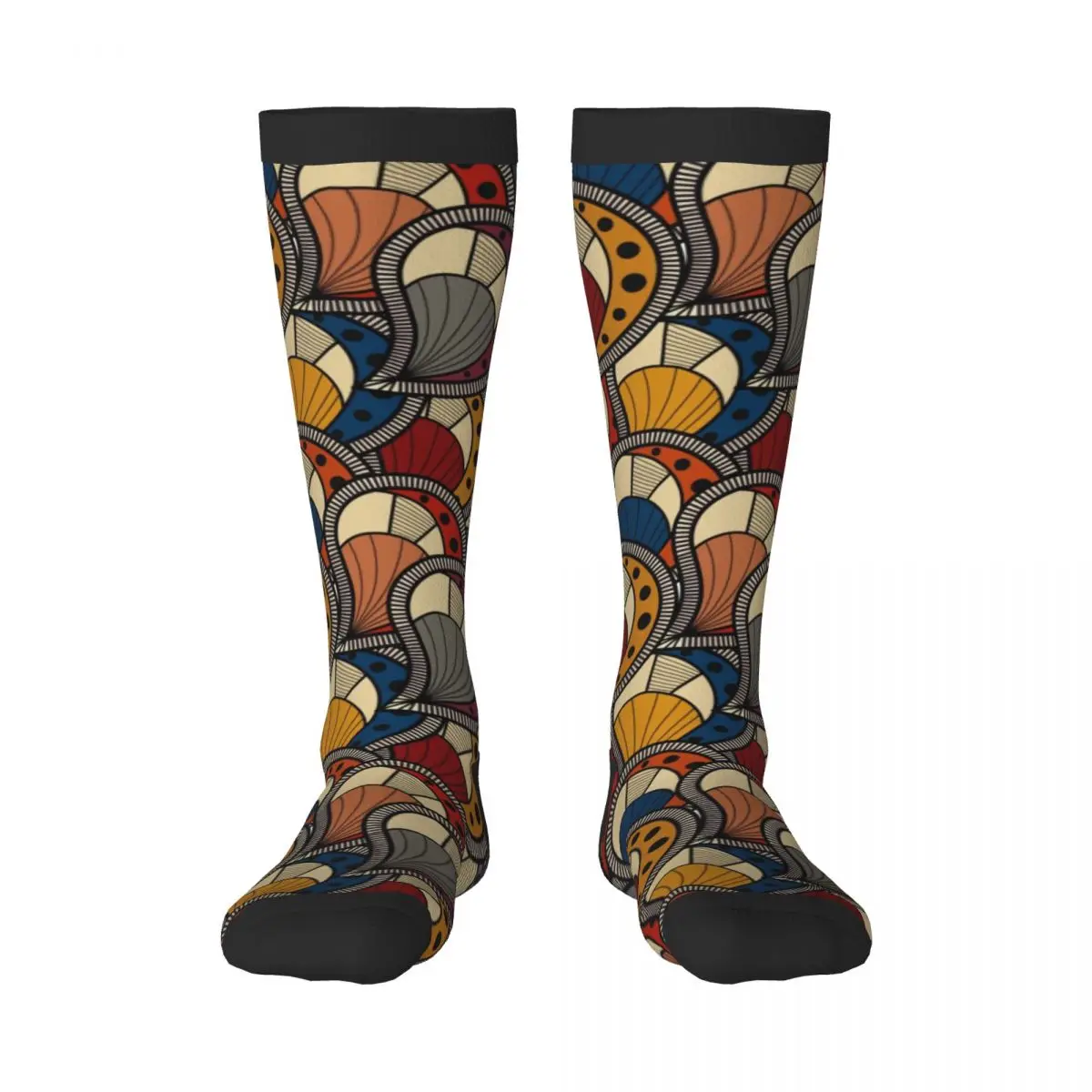 

Stockings Funny African Paisley Geometric Design Dots And Lines Teardrop Shape With Curved Tip Soft Winter Knee High Socks