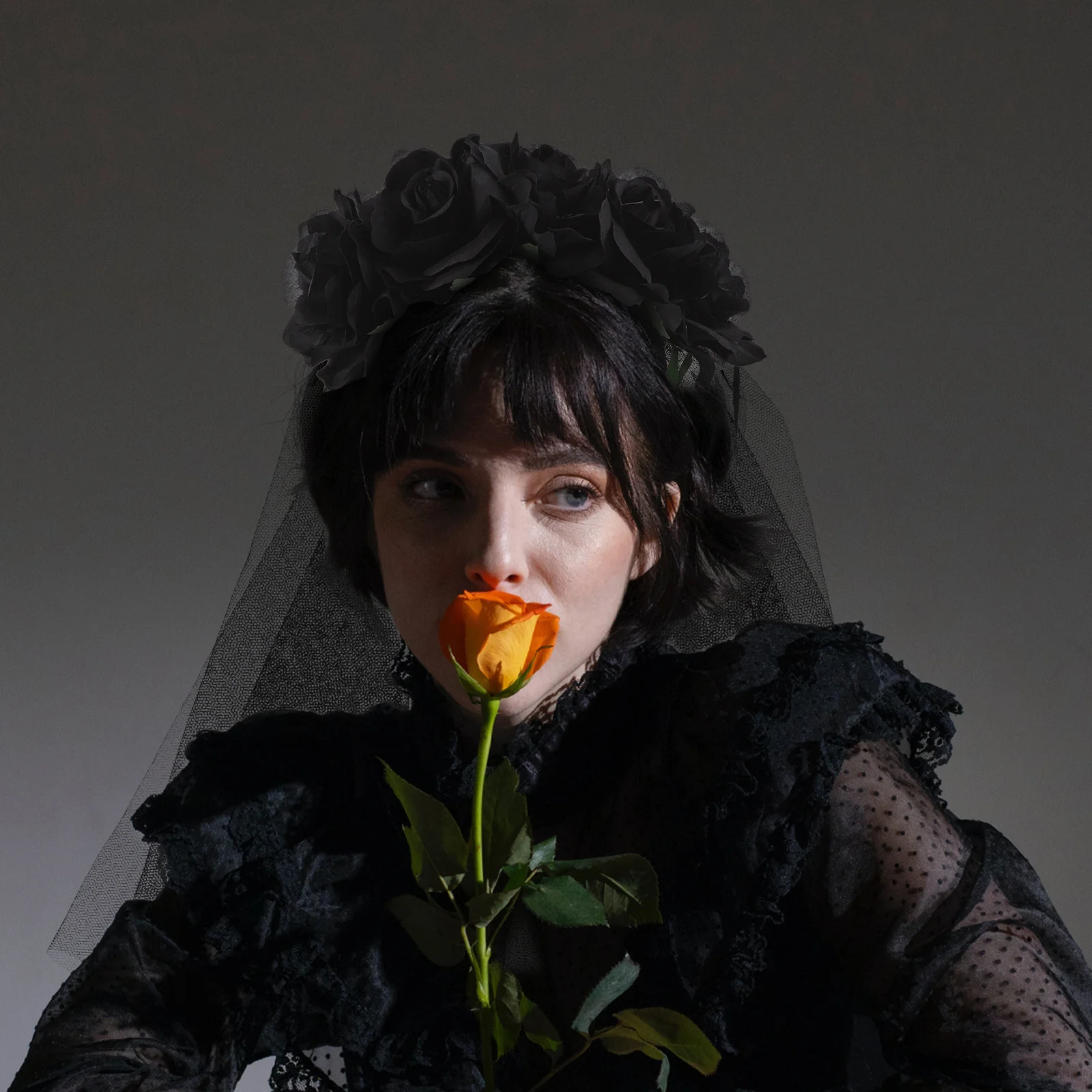 

Halloween Black Rose Veil Cosplay Floral Crown Headband Party Costume Rose Headpiece Halloween Cosplay Veil Party Floral Crown
