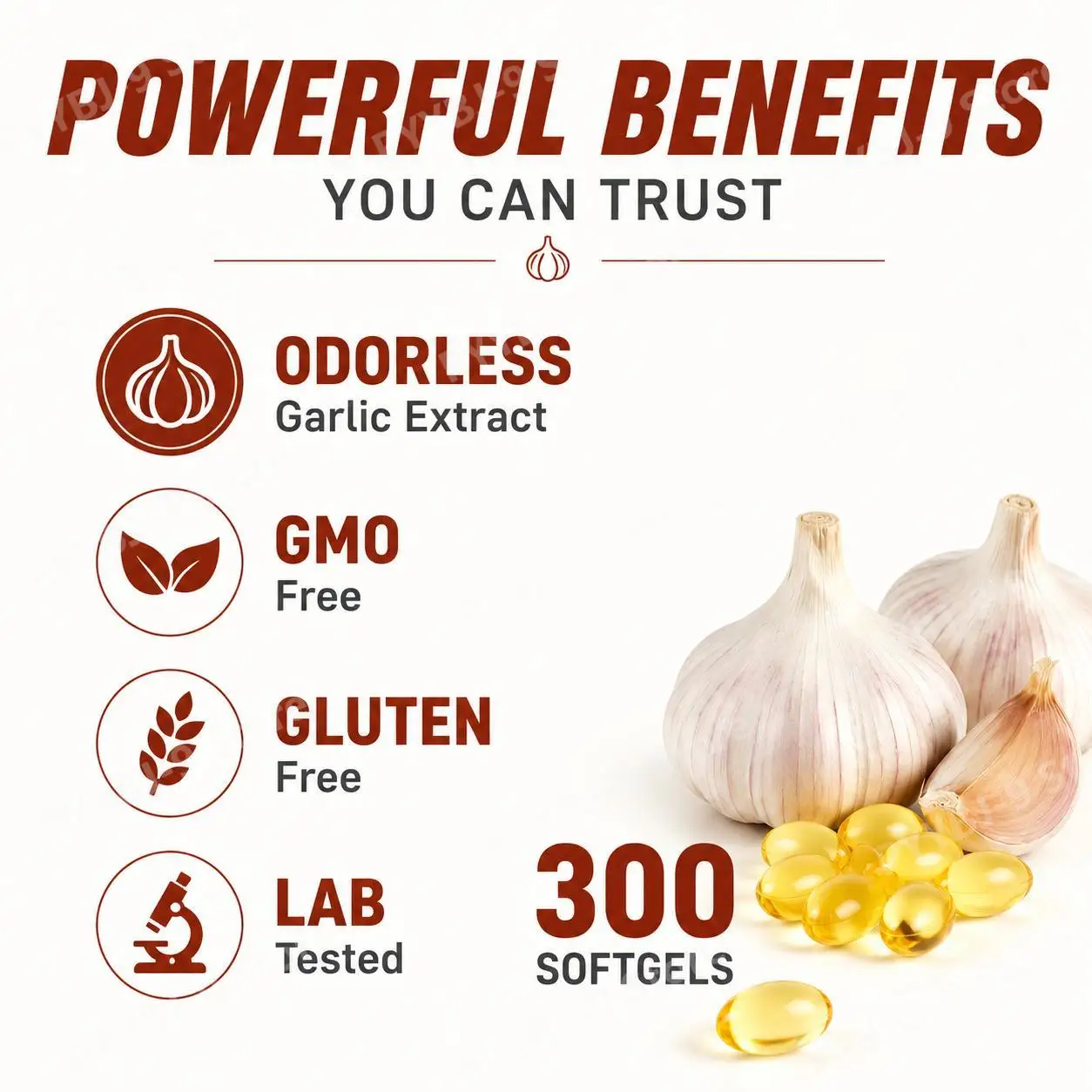 Aged Garlic Extract Supplement Odorless Capsules 7500mg Equivalent Plant-Based Non-GMO Daily Nutritional Support 300 Count