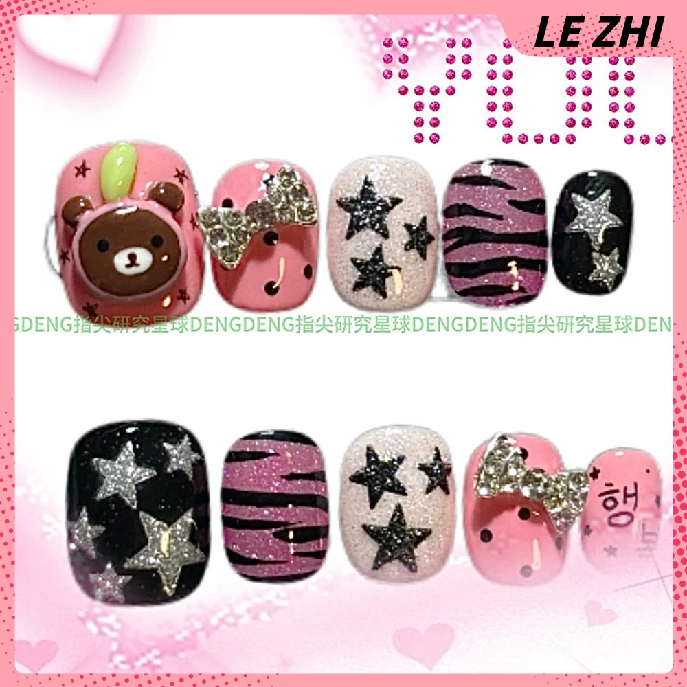 Y2K الكرتون القط الدب أرنب قصيرة اليدوية مسمار حزب ملصق ثلاثية الأبعاد الماس Bowknot أربع أوراق البرسيم الفطر يمكن ارتداؤها وهمية مسمار