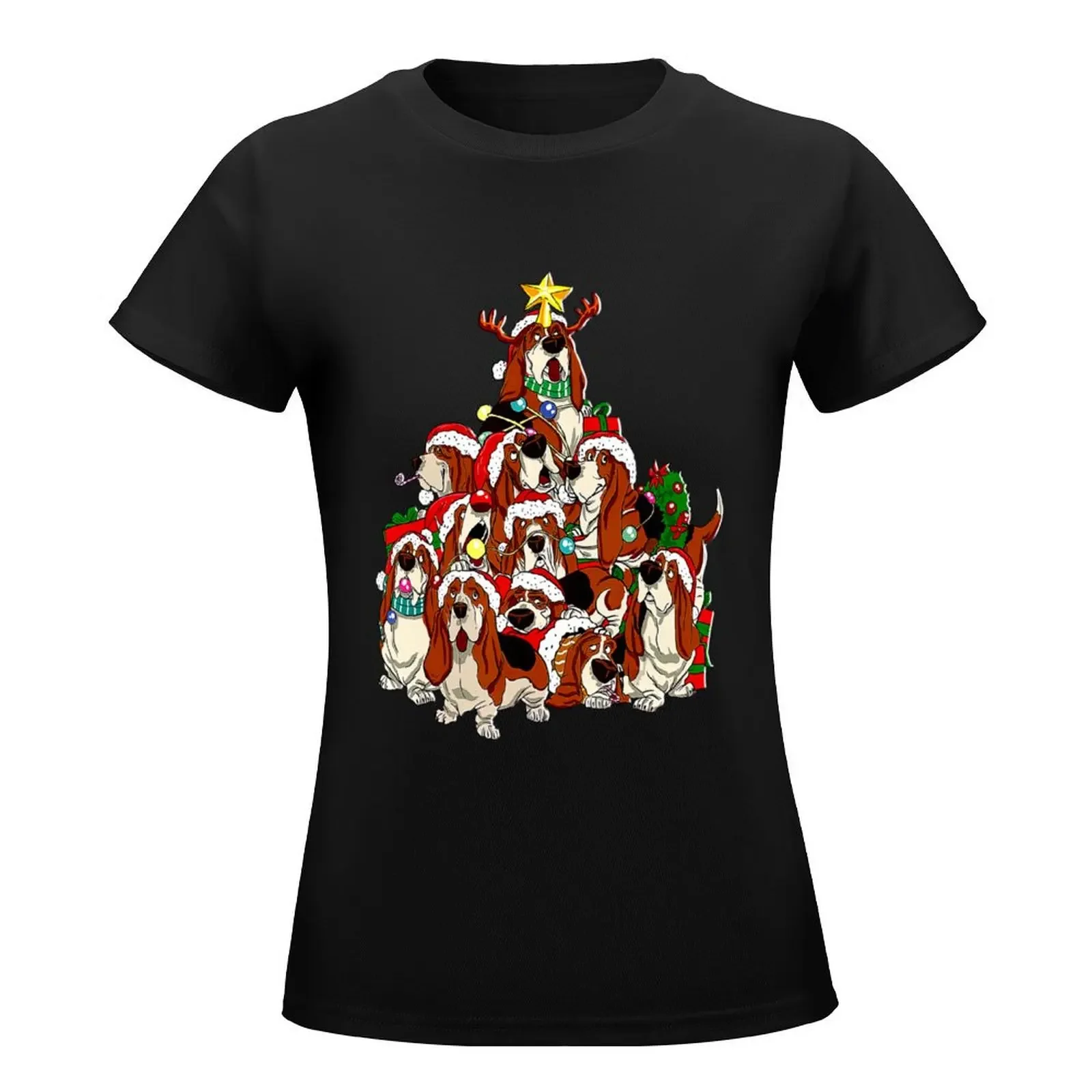 Basset Hound Christmas Dog Tree Dog Santa Xmas Gifts T-Shirt cute tops vintage clothes korean fashion T-shirt Women