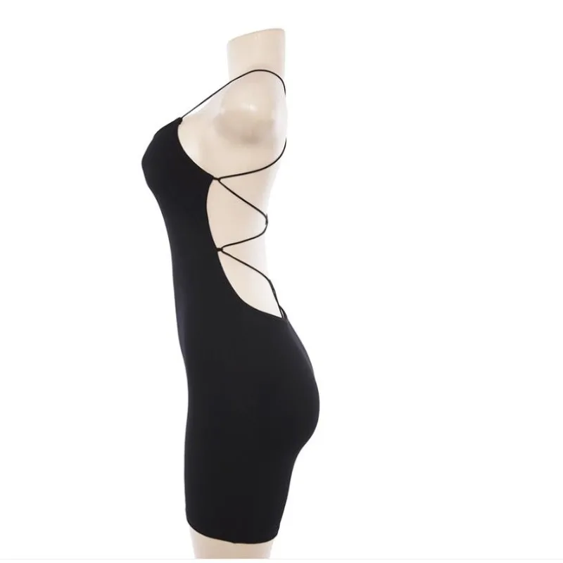 Summer Y2k Black Sexy Slim Fit Short Suspender Dress Fashion Simple Backless Lace Up Elegant Women's Hip Hugging Skirt New 15