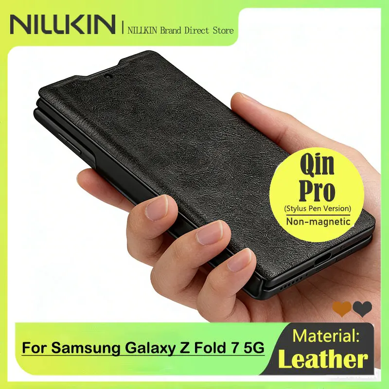 

For Samsung Galaxy Z Fold 7 5G, NILLKIN Leather Case Stylus Pen Version, Detachable Holder + Card Slot, Glazing CD Lens Cover