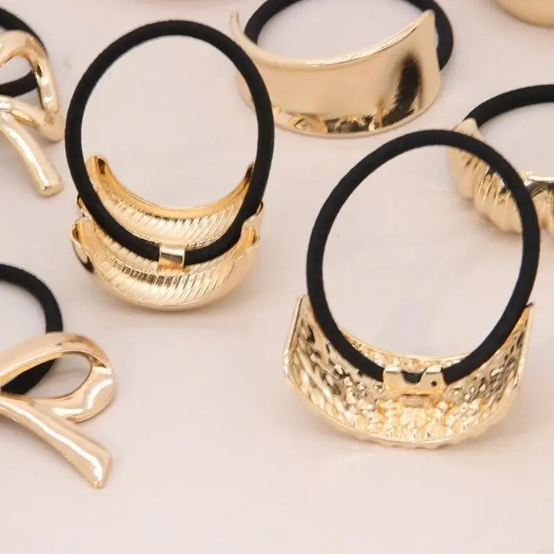 

M6CD Stylish Metal Hair Ties Gold and Silver Ponytail Cuffs Elastic Hair Ties Hair Accessories for Women’s Fashionable Looks