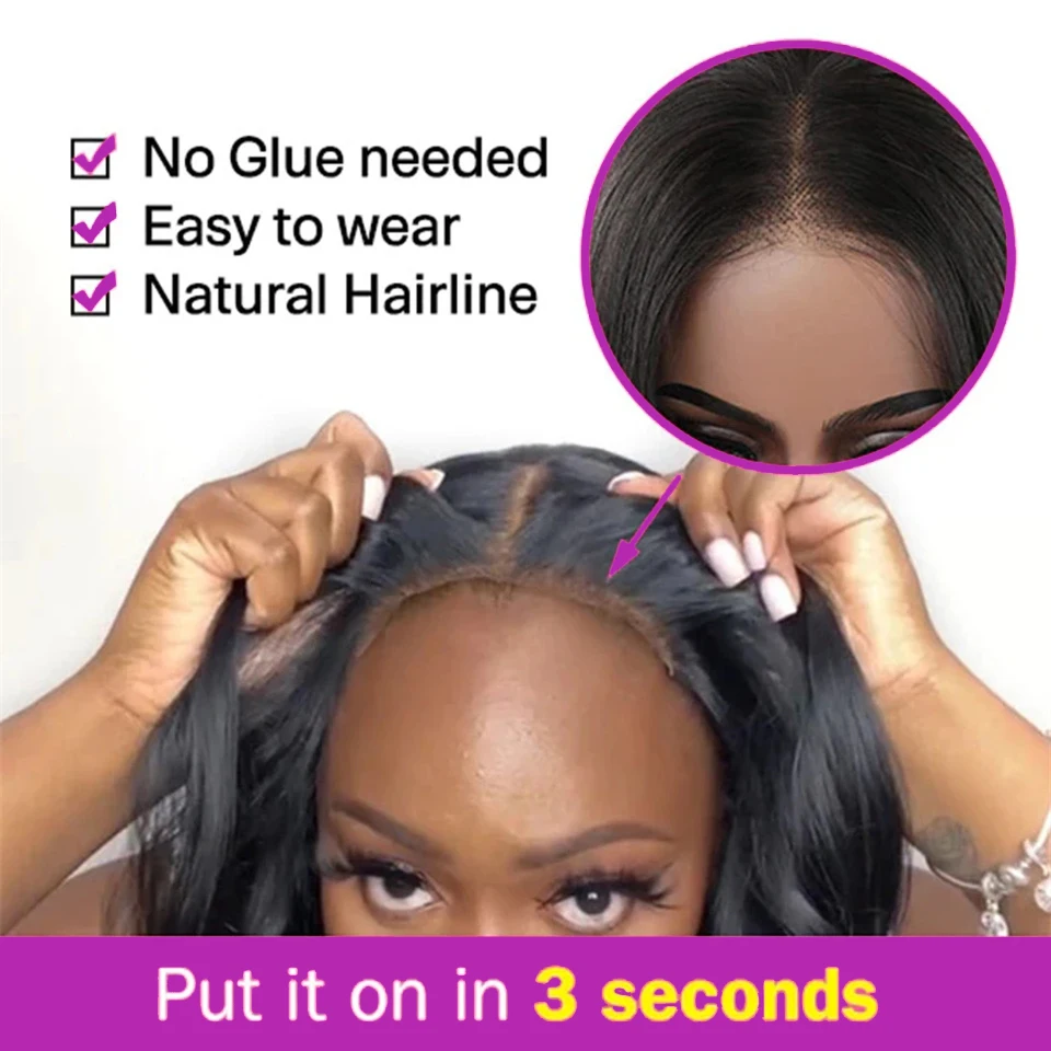 Bob Perücke Kurz Glatt Glueless 13x4 13x6 HD Lace Front 100% Echthaar 250% Dichte Wear and Go Pre-Plucked Versand aus FR Lager für Schwarze Frauen – Detail 6