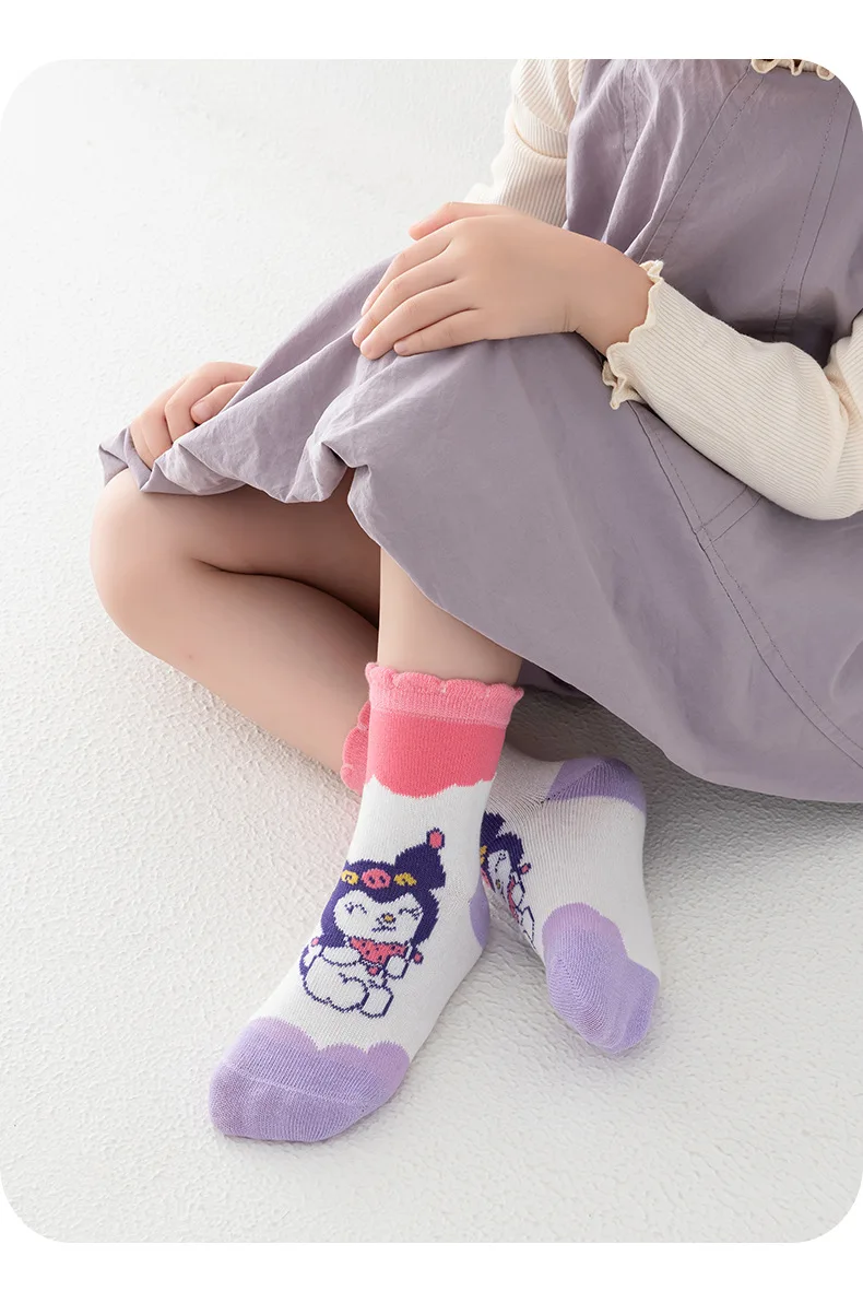 5 pares para meias kuromi meias infantis de algodão primavera/outono e meias versáteis antibacterianas e resistentes a odores presente confortável
