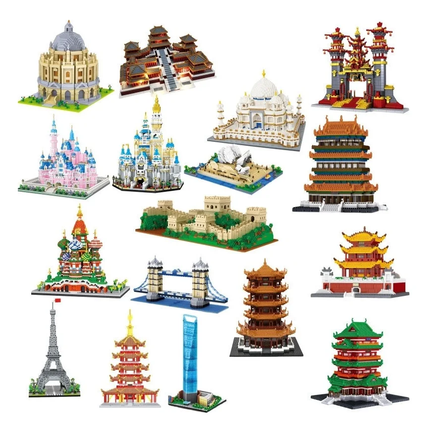 New LEZI Mini Blocks Chinese Style Architecture Castle Palace Tower Building Bricks Fun Toys for Children Gifts Girl Present