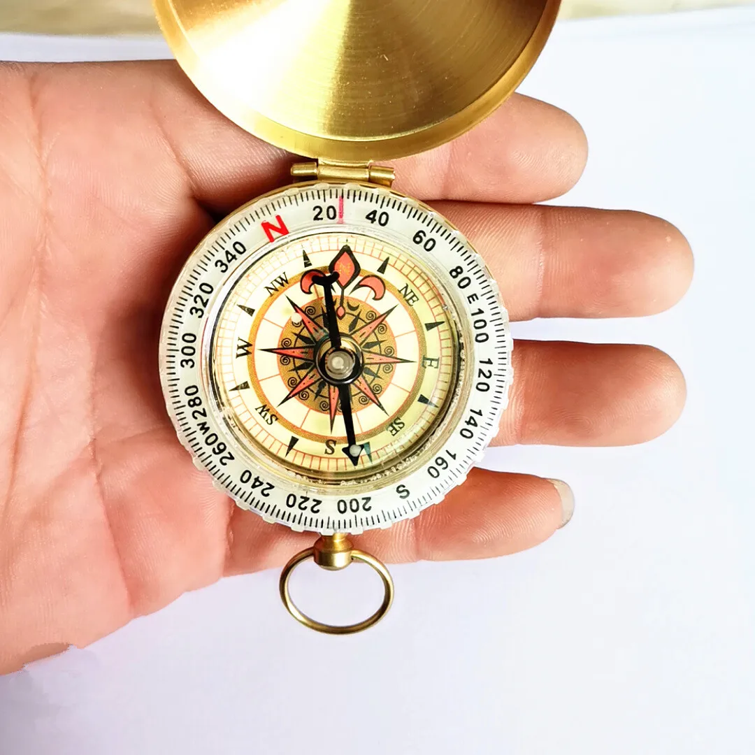 

North/South Needle Pure Copper Pocket Watch Retro Clamshell Compass Outdoor Mountaineering Multifunctional with Cover Luminous