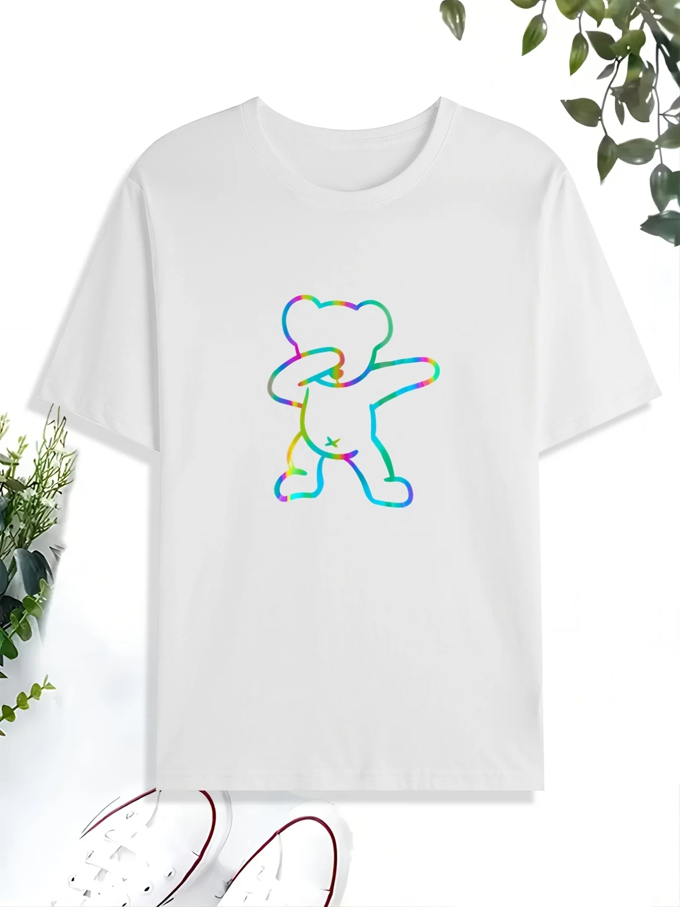 2026 Men's Summer Trendy New Line Bear Print T-Shirt, 100% Cotton High-Quality Short Sleeve