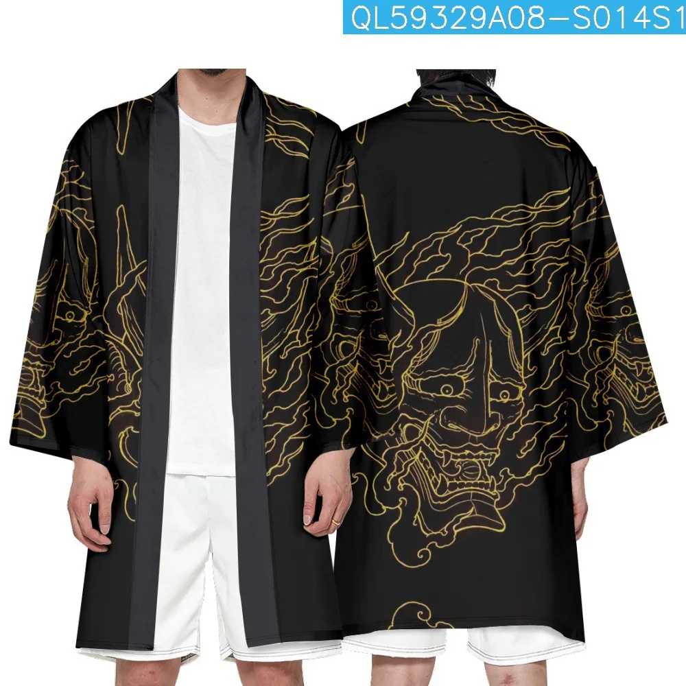 

Demon Print Yukata Men Women Fashion Long Cardigan Haori Asian Beach Clothes Harajuku Japanese Cosplay Kimono