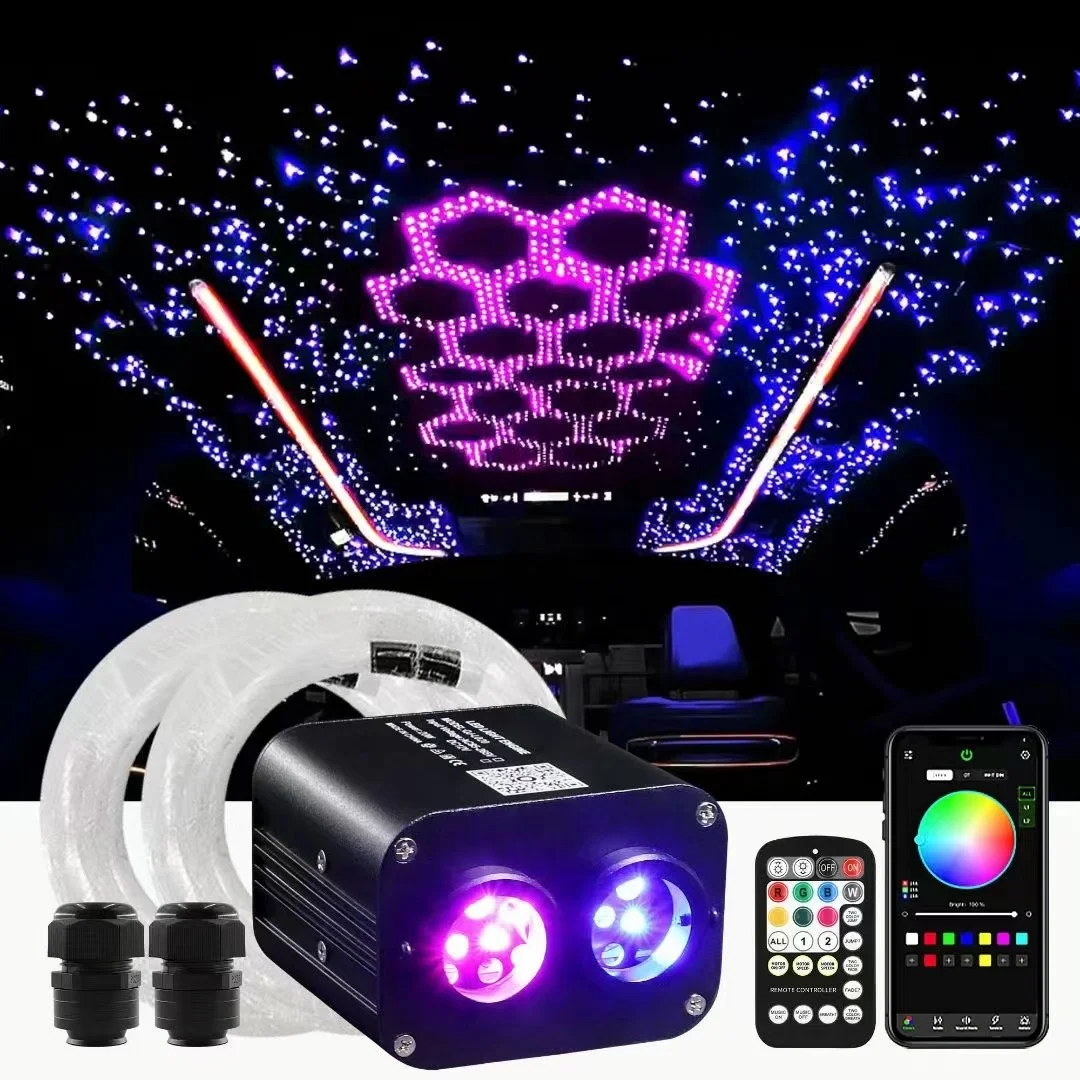 DC12V 20W Twinkle Fiber Optic Light Engine with Mobile App Control 0.75mm 900pcs Fiber Optic for Car Starlight 3meter