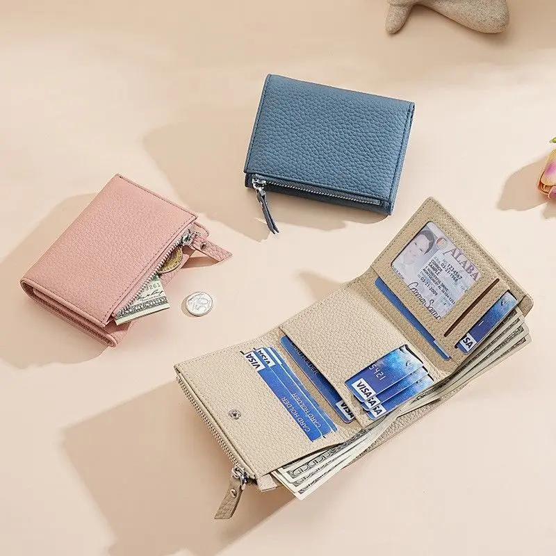 Damen Dreifach-Geldbörse RFID-Blockierung Diebstahlsichere Brieftasche PU-Leder Mehrere Kartenfächer Reißverschluss-Münzfach – Detail 7