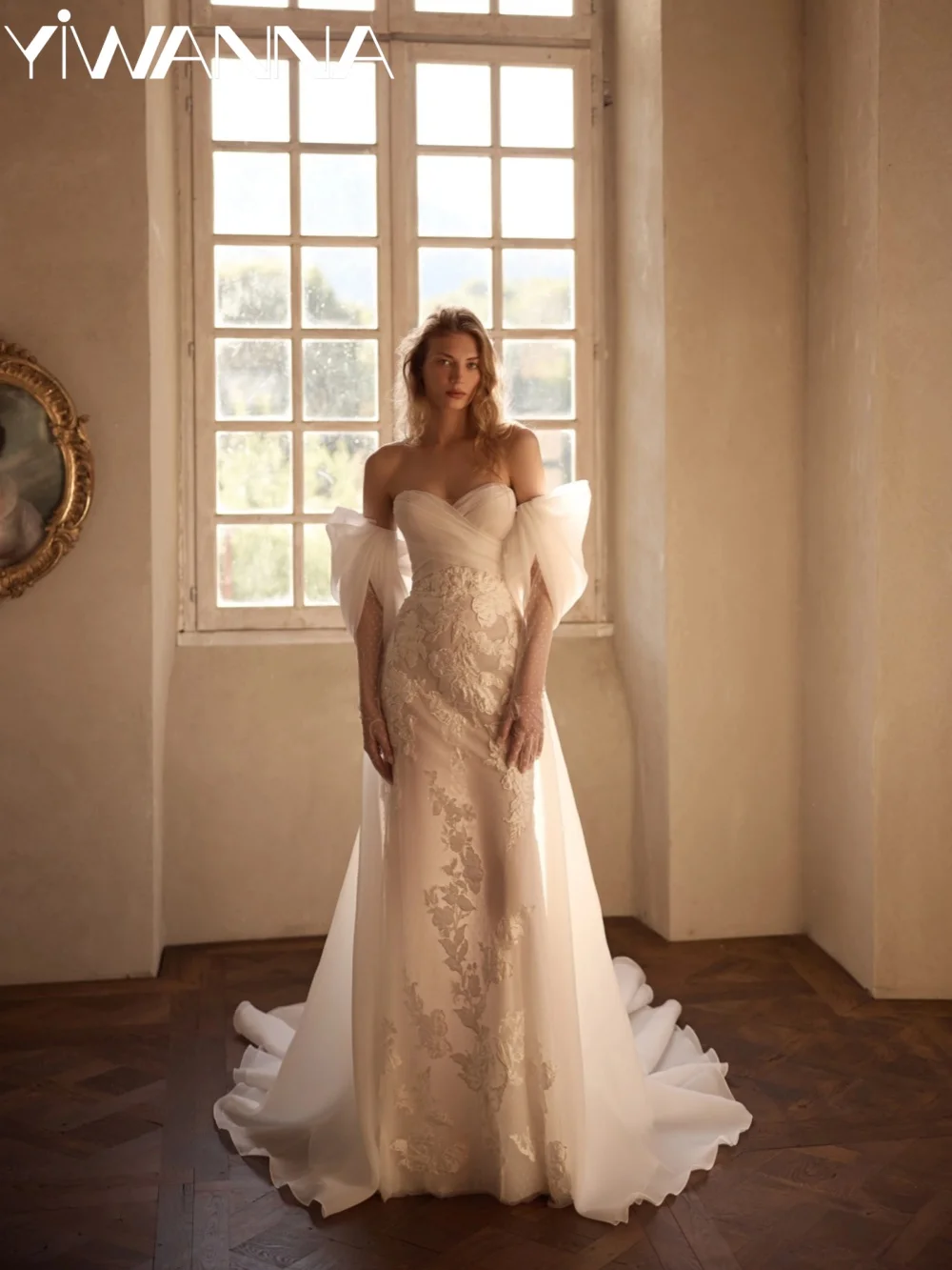 

New Lace Appliques Wedding Dress With Cape Sweetheart Neck Mermaid Bridal Gown Customized Long Dreamy Dresses For Bride