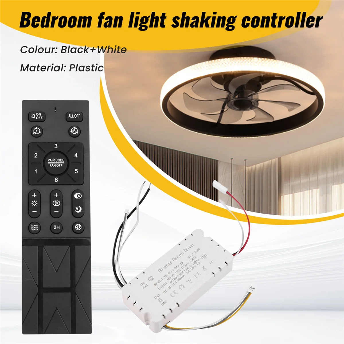 A002 Ceiling Fan Remote Control Kit with 6 Speed Settings, Replacement Ceiling Fan Remote, Dimming Controls, 110-265V