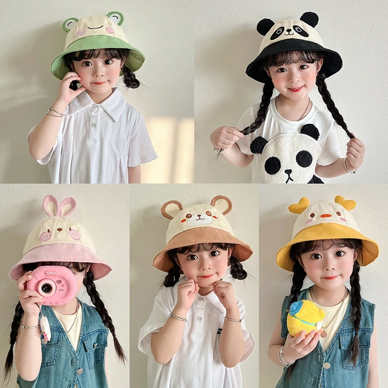 Summer Cotton Kids Sun Hat Children Outdoor Rabbit Ear Beach Caps Boy Girl Panama Hat Unisex Beach Bucket Hats Bunny Hat 3-8Y