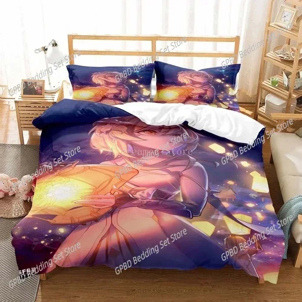 Genshin Impact Comfortable Duvet Quilt Cover Pillowcase Bedding Set Children Bedroom Decoration Home Textile