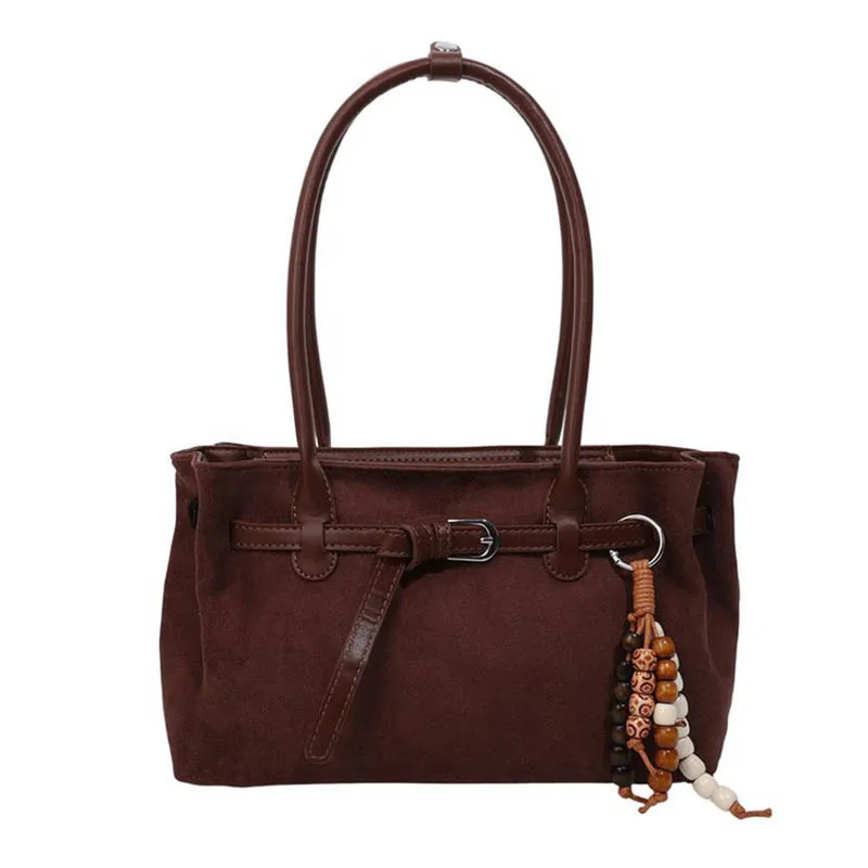 Premium Suede Hand-Held Bowling Bag 2026 New Trendy Retro Niche Underarm Bags With Large Capacity Handbag