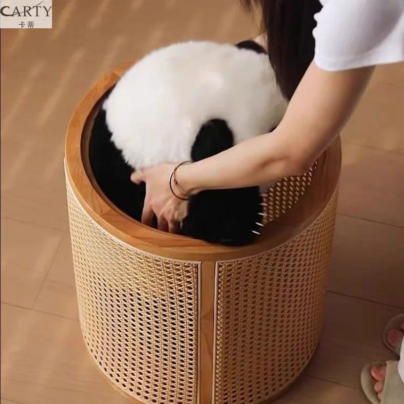 Fullove Rattan Storage Corner Coffee Sofa Small Stool On The Side Round Table Retro Bedside Table Storage Table Round With Lid