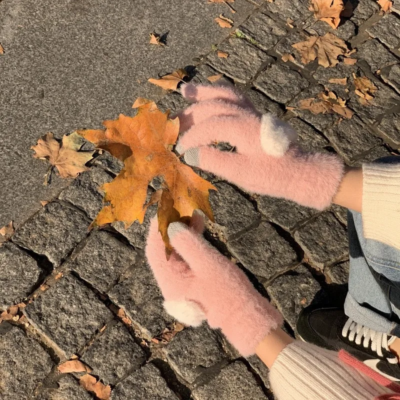 Guantes de amor para mujer con pantalla táctil Instagram, felpa gruesa, cálida, invierno, estudiante, ciclismo