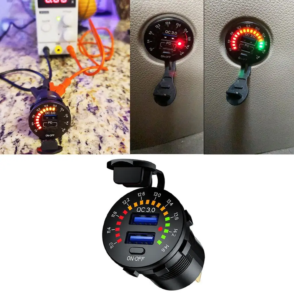 

Motorcycle USB Waterproof Voltmeter ，Universal Fast Smartphone 2 Port Cameras Mini Charger Socket Adapter， 12V