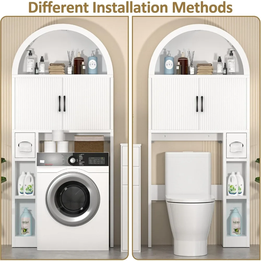 خزانة تخزين الحمام فوق المرحاض، منظم على شكل قوس مع ميزة ثابتة ورفوف قابلة للتعديل
