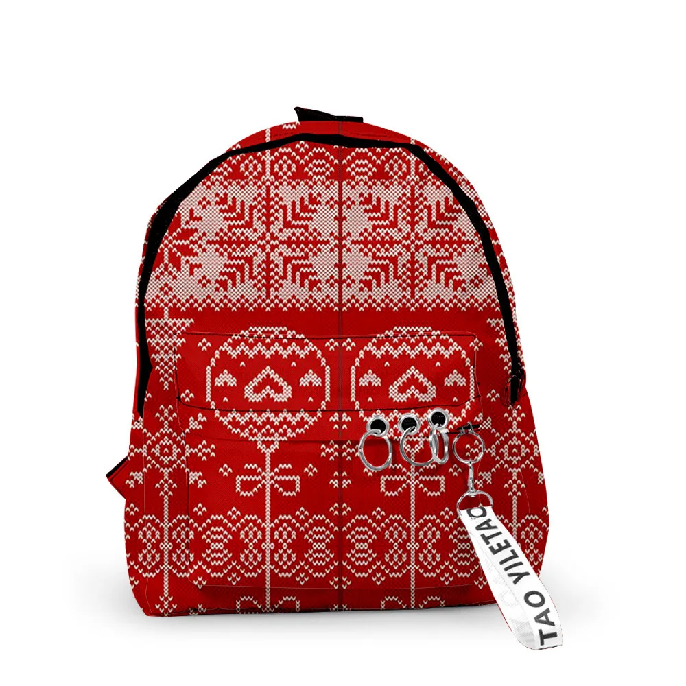 

Popular Christmas Notebook Backpacks Boys/Girls pupil School Bags 3D Print Keychains Oxford Waterproof Cute Small Backpacks